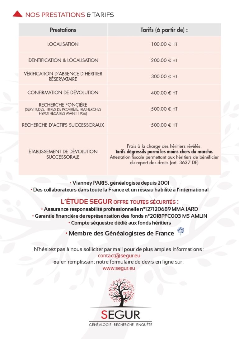 Tarif Des Généalogistes Mandatés Par Un Notaire